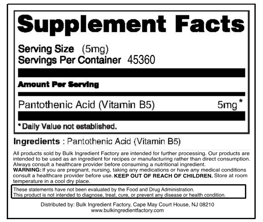 VITAMIN B5 PANTOTHENIC ACID